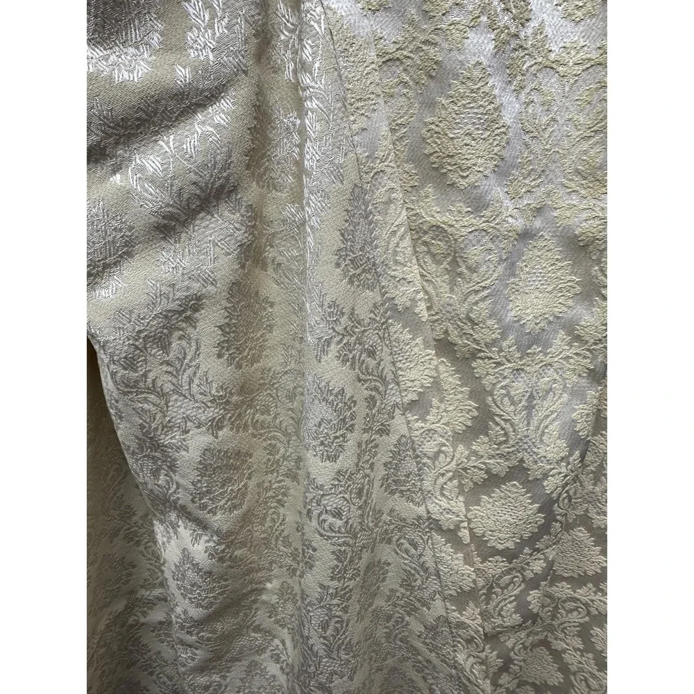 Vintage Damask Curtain Panels Pinch Pleat (2) Gold Beige Granny Core 64